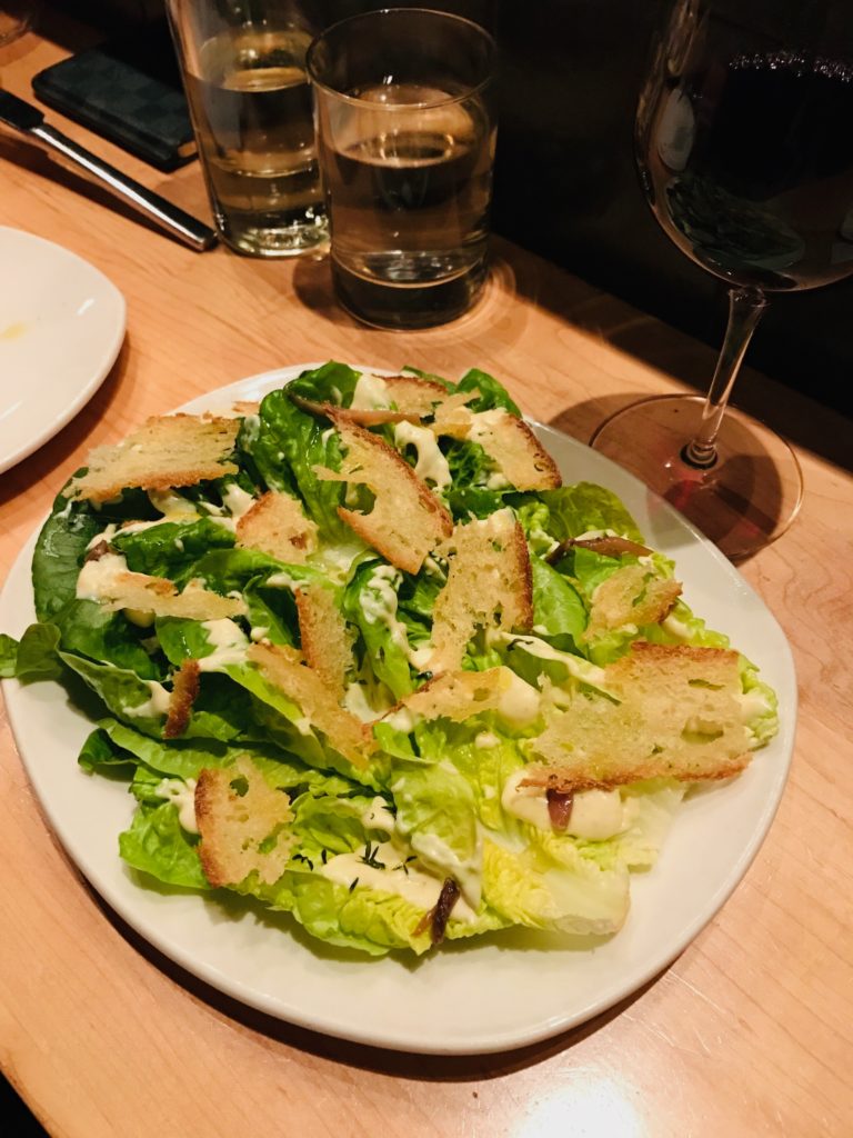 Gem lettuces, lemon & white miso dressing, salt-cured anchovy, croutons, thyme