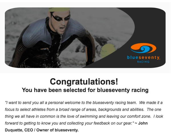 I’m on the blueseventy racing team!