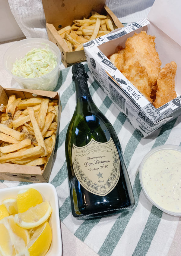 Fish and Chips with Dom Pérignon Champagne